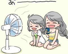 扇風機の前であーってする カノンとサティ
